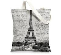 Borse di totalizzatore della tela della torre di Parigi, borse riutilizzabili della drogheria di progettazione parigina d'annata, borsa di tela lavabile, Beige, 13x15 Inch