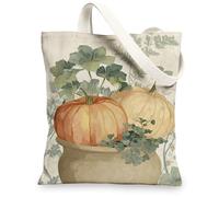 Borse di totalizzatore della tela della zucca, borse della drogheria riutilizzabili di progettazione del raccolto, borse di tela lavabili leggere dell'annata della spalla, Beige, 13x15 Inch