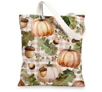 Borse di totalizzatore della tela della zucca, borse della spesa riutilizzabili del modello autunnale, borse di tela della tracolla lavabili leggere per la palestra O, Zucca, 13x15 Inch