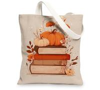 Borse di totalizzatore della tela della zucca, borse della spesa riutilizzabili del modello floreale autunnale, borse di tela della tracolla lavabili leggere per, Beige, 13x15 Inch