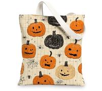 Borse di totalizzatore della tela della zucca, borse della spesa riutilizzabili del modello sveglio della zucca di Halloween, spalla lavabile leggera di divertimento fantasioso, Arancione, 13x15 Inch