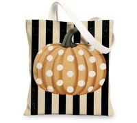 Borse di totalizzatore della tela della zucca, borse riutilizzabili della drogheria del modello della zucca di divertimento, tracolla lavabile leggera a righe d'annata Ca, Arancione, 13x15 Inch