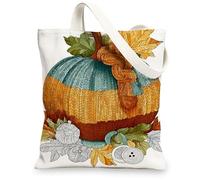 Borse di totalizzatore della tela della zucca, borse riutilizzabili ecologiche del modello della foglia di autunno, borse di tela lavabili leggere di stile vintage fo, Multicolore, 13x15 Inch