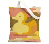 Borse di totalizzatore della tela dell'anatra d'annata, borse riutilizzabili della drogheria del modello animale artistico della tela della spalla, tela lavabile leggera F, Giallo, 13x15 Inch