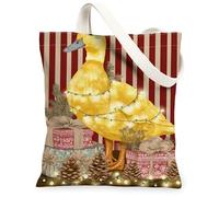 Borse di totalizzatore della tela dell'anatra di Natale, borse riutilizzabili della drogheria di progettazione animale, tela lavabile leggera d'annata della tela della, Giallo, 13x15 Inch