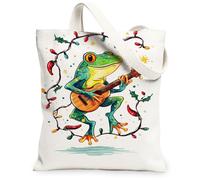 Borse di totalizzatore della tela dell'anfibio, borse della spesa riutilizzabili variopinte del modello anfibio della spesa, divertimento di festa leggero lavabile della spalla Str, bianco, 13x15 Inch