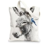 Borse di totalizzatore della tela dell'animale, borse della spesa riutilizzabili della stampa dell'uccello e dell'asino, della tela leggera lavabile dell'annata Ba, bianco, 13x15 Inch