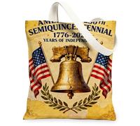 Borse di totalizzatore della tela dell'annata, borse della drogheria riutilizzabili di progettazione della campana dell'America, tracolla lavabile leggera del giorno della memoria per la, Oro, 13x15