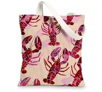 Borse di totalizzatore della tela dell'aragosta, borse riutilizzabili della drogheria del modello artistico dei frutti di mare, spalla lavabile leggera di stile costiero chic, Pesca, 13x15 Inch