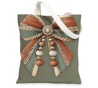 Borse di totalizzatore della tela dell'arco, borse riutilizzabili della drogheria di progettazione decorativa del nastro, tela lavabile leggera d'annata della tela della tracolla, Verde, 13x15 Inch