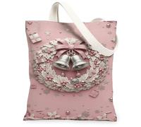 Borse di totalizzatore della tela delle campane di Natale, borse della drogheria riutilizzabili della corona decorativa, lavabile leggera della tela d'annata di inverno dovrebbe, Pesca, 13x15 Inch