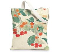 Borse di totalizzatore della tela delle ciliegie, borse riutilizzabili della drogheria del modello delle ciliegie, tela lavabile leggera ecologica della tracolla, Beige, 13x15 Inch