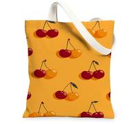 Borse di totalizzatore della tela delle ciliegie estive, borse riutilizzabili alla moda della drogheria del modello della frutta, tela lavabile leggera F della tracolla, Giallo, 13x15 Inch