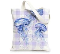 Borse di totalizzatore della tela delle meduse, borse della spesa riutilizzabili del modello artistico di vita marina, tela ecologica lavabile leggera B, Blu, 13x15 Inch