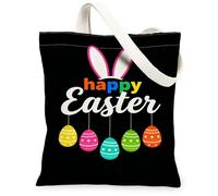 Borse di totalizzatore della tela delle uova di Pasqua, borse riutilizzabili variopinte della drogheria di progettazione del coniglio, St leggero lavabile stagionale della, nero, 13x15 Inch