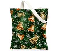 Borse di totalizzatore della tela delle vacanze, borse della spesa riutilizzabili di disegno della campana, tracolla lavabile leggera dell'annata classica C, Verde scuro, 13x15 Inch