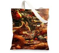 Borse di totalizzatore della tela dello scoiattolo, borse della spesa riutilizzabili ecologiche del modello animale sveglio, il peso leggero festivo fantasioso di progettazione era, Marrone, 13x15