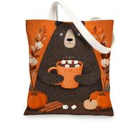 Borse di totalizzatore della tela dell'orso, borse della spesa riutilizzabili del modello della zucca animale sveglio, spalla lavabile leggera di progettazione accogliente di, Arancione, 13x15 Inch