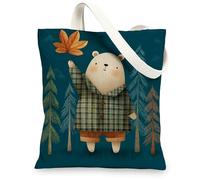 Borse di totalizzatore della tela dell'orso, borse della spesa riutilizzabili di progettazione animale sveglio, borse di tela lavabili leggere di stile della foresta fantasi, Verde acqua, 13x15 Inch