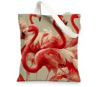 Borse di totalizzatore della tela dell'uccello tropicale, borse riutilizzabili della drogheria del modello tropicale vibrante dell'uccello, tracolla lavabile leggera, Rosso, 13x15 Inch
