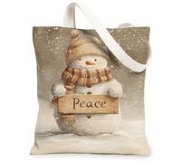 Borse di totalizzatore della tela dell'uomo di neve di inverno, borse della drogheria riutilizzabili di progettazione pacifica, tracolla lavabile leggera rustica per Tra, Beige, 13x15 Inch