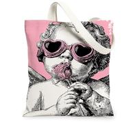 Borse di totalizzatore della tela di amore di San Valentino, borse della drogheria riutilizzabili del modello floreale di amore dell'annata di Dio dell'annata, Str leggero, Pesca, 13x15 Inch