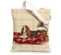 Borse di totalizzatore della tela di Beagle, borse della spesa riutilizzabili dell'illustrazione del cane dell'annata, tracolla lavabile leggera classica del, Beige, 13x15 Inch