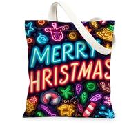 Borse di totalizzatore della tela di Buon Natale, borse della drogheria riutilizzabili variopinte, tela leggera lavabile della tracolla di inverno per Tra, Multicolore, 13x15 Inch