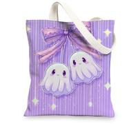 Borse di totalizzatore della tela di fantasma, borse della spesa riutilizzabili del modello sveglio del carattere, tracolla lavabile leggera per il viaggio B, Viola, 13x15 Inch