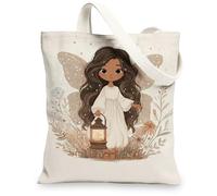 Borse di totalizzatore della tela di fata, borse della spesa ecologiche di progettazione incantata della ragazza, leggero lavabile Shou del modello fantasioso della natura, Beige, 13x15 Inch