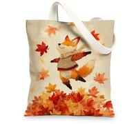 Borse di totalizzatore della tela di Fox di autunno, borse riutilizzabili della drogheria del modello animale sveglio, borse lavabili leggere dell'annata della tracolla fo, Beige, 13x15 Inch