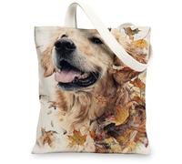 Borse di totalizzatore della tela di Golden Retriever, borse riutilizzabili della drogheria del modello sveglio del cane, borse lavabili leggere della tela della tracolla, dorato, 13x15 Inch