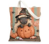 Borse di totalizzatore della tela di Halloween, borse della spesa riutilizzabili del modello sveglio della zucca delle pecore, lavabile leggero d'annata fantasioso dovrebbe, Arancione, 13x15 Inch