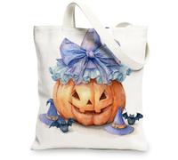 Borse di totalizzatore della tela di Halloween, borse riutilizzabili della drogheria del modello fantasioso della zucca, borse lavabili leggere della tela della tracolla, Arancione, 13x15 Inch