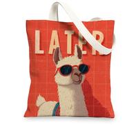 Borse di totalizzatore della tela di lama, borse della spesa riutilizzabili dell'illustrazione di un lama, borse della tela della tracolla lavabili leggere, Rosso, 13x15 Inch