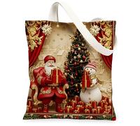 Borse di totalizzatore della tela di Natale, borse della drogheria riutilizzabili di progettazione dell'uomo di neve di Babbo Natale, tracolla lavabile leggera dell'ann, Rosso, 13x15 Inch