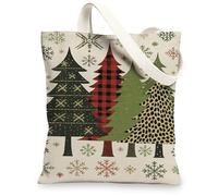 Borse di totalizzatore della tela di Natale, borse della spesa riutilizzabili del modello dell'albero festivo, tracolla lavabile leggera di vacanza rustica, Multicolore, 13x15 Inch