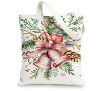 Borse di totalizzatore della tela di Natale, borse della spesa riutilizzabili di progettazione di campana, elegante floreale leggero lavabile trasportabile, bianco, 13x15 Inch