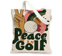 Borse di totalizzatore della tela di pace di golf, borse della drogheria riutilizzabili di progettazione della mano della palla da golf, lavabile leggero casuale estivo dovrebbe, Beige, 13x15 Inch