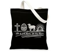 Borse di totalizzatore della tela di Pasqua, borse riutilizzabili del modello del simbolo religioso, tela leggera lavabile leggera della tracolla dell'annata della primavera, nero, 13x15 Inch