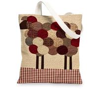 Borse di totalizzatore della tela di patchwork, borse della spesa riutilizzabili trapuntate rustiche di progettazione, spalla lavabile leggera accogliente della fattoria, Beige, 13x15 Inch
