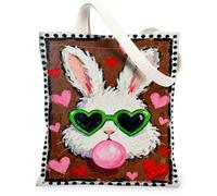 Borse di totalizzatore della tela di progettazione del coniglio d'annata, borse riutilizzabili della drogheria del modello artistico del cuore, tracolla lavabile leggera C, Marrone, 13x15 Inch