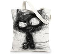 Borse di totalizzatore della tela di progettazione del gatto, borse riutilizzabili della drogheria del modello artistico del gatto, spalla lavabile leggera minimalista moderna, nero, 13x15 Inch