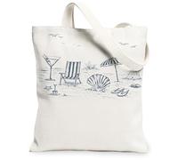 Borse di totalizzatore della tela di scena della spiaggia, borse lavabili leggere della drogheria di progettazione all'aperto d'annata di estate, Shoulde ecologica alla moda, bianco, 13x15 Inch