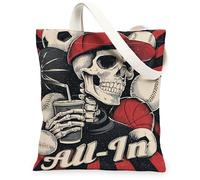 Borse di totalizzatore della tela di scheletro dell'annata, borse riutilizzabili della drogheria del modello sportivo del cranio, tela lavabile leggera F, nero, 13x15 Inch