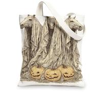 Borse di totalizzatore della tela di tema del cavallo, borse della drogheria riutilizzabili di progettazione equina artistica, spalla lavabile leggera di Halloween dell'annata, bianco, 13x15 Inch