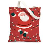 Borse di totalizzatore della tela festive, borse della spesa riutilizzabili del modello Merry Santa, tracolla lavabile leggera di divertimento di vacanza, Rosso, 13x15 Inch