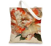 Borse di totalizzatore della tela floreale, borse della drogheria riutilizzabili di progettazione artistica del fiore, cinghia di spalla lavabile leggera chic dell'annata può, Arancione, 13x15 Inch