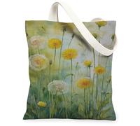 Borse di totalizzatore della tela floreale, borse della spesa riutilizzabili del modello del fiore dell'annata, tela leggera lavabile della cinghia della spalla per Trave, Giallo, 13x15 Inch