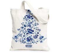 Borse di totalizzatore della tela floreale, borse della spesa riutilizzabili del modello del fiore, tela della tracolla lavabile artistica dell'annata invernale per la T, Bianco, 13x15 Inch